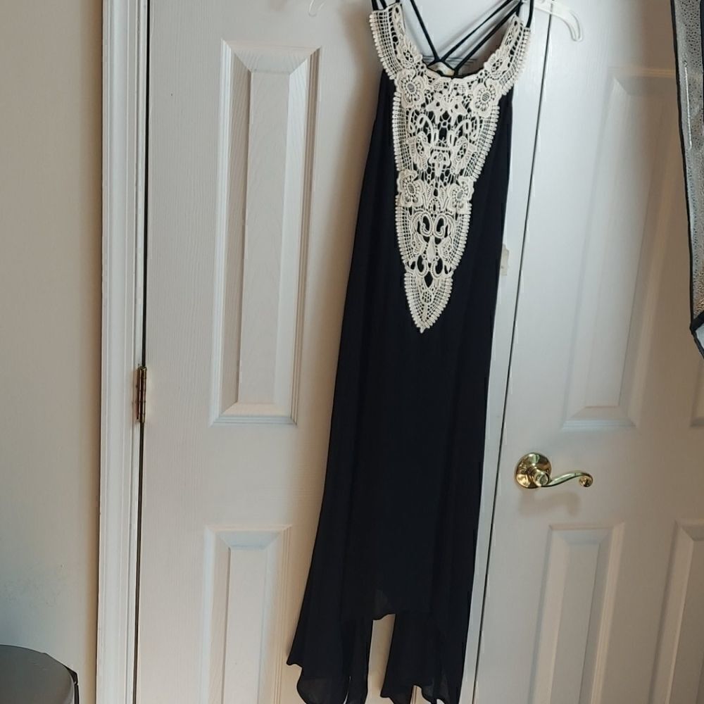 Altar'd State Black Halter Crochet Top Dress Sz S